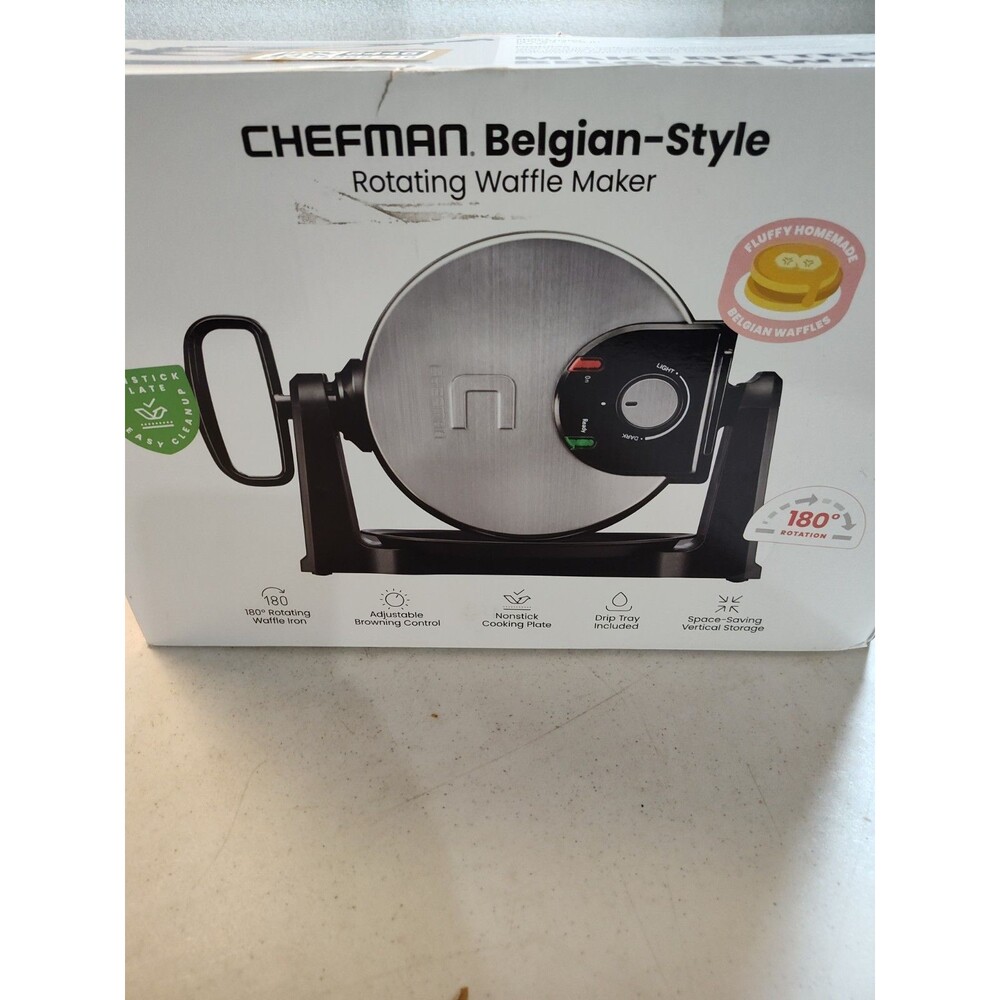 NIB Chefman Belgian Style Rotating Waffle Maker RJ04-V3 Stainless Steel (861)